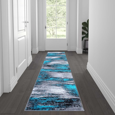 Flash Furniture Turquoise 2' x 7' Abstract Design Accent Area Rug ACD-RGTRZ863-27-TQ-GG